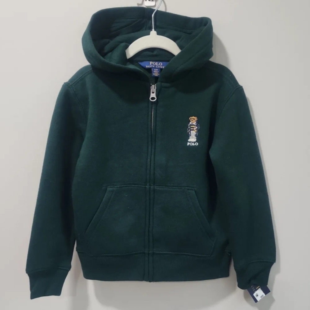NWT Polo by Ralph Lauren Kids Dark Green Zip-Up Hoodie W/ Polo Bear Size 4T